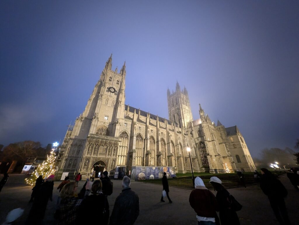 Cantebury Cathedral at night.