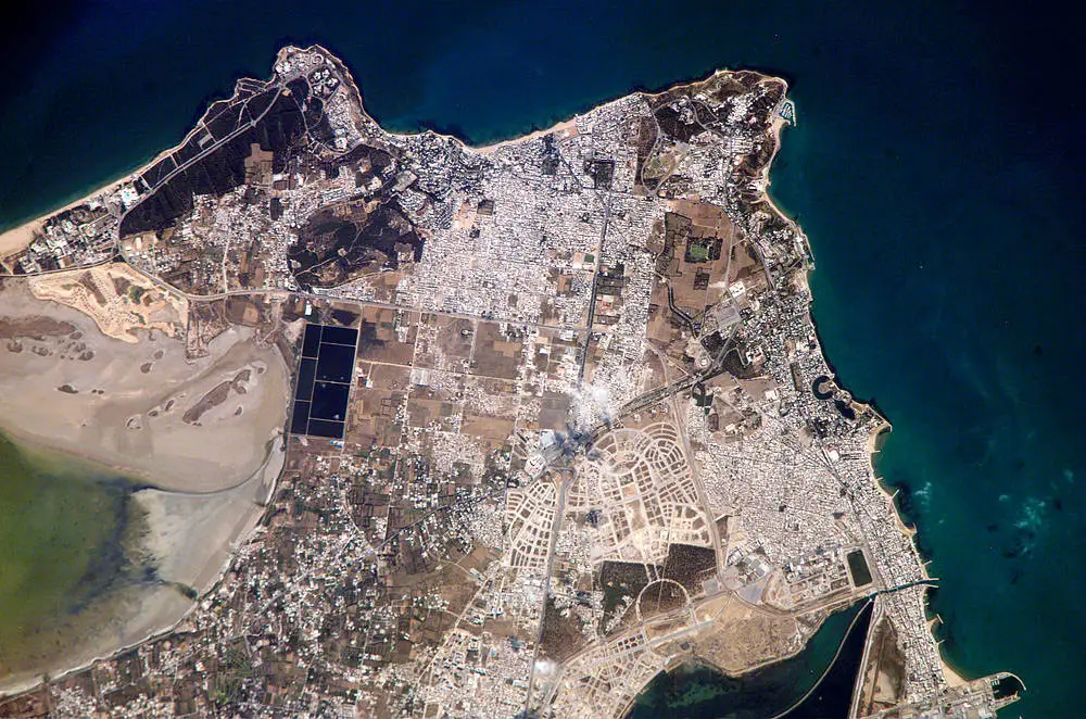 Satellite image of Contemporary Carthage (via NASA, taken by the International Space Station's Expedition 13 crew)